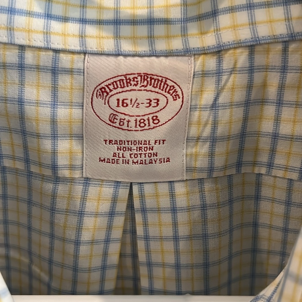 Brooks Brothers men’s long sleeved blue/white/yellow checked shirt. Size 16.5/33 - Picture 3 of 6